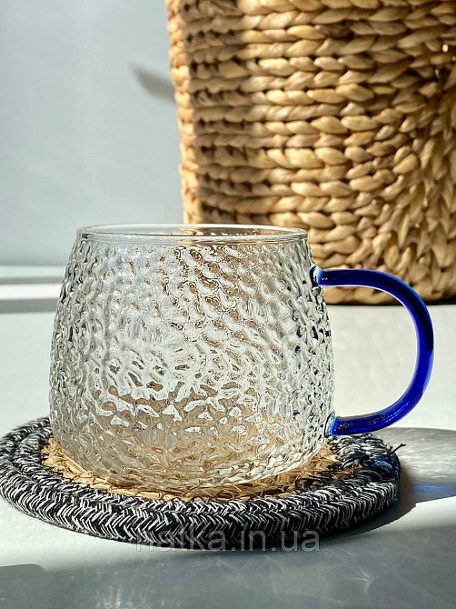 Кухоль чашка Olens "Леденець" 450 мл 8030-256 прозорий із синьою ручкою Київ - фото 1