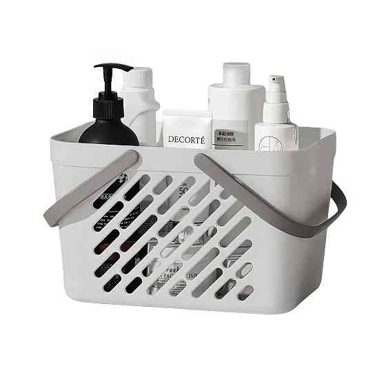 Пластиковий кошик для ванної кімнати 27×18×18см, органайзер для дому, кошик з ручками, сірий колір Кам'янець-Подільський