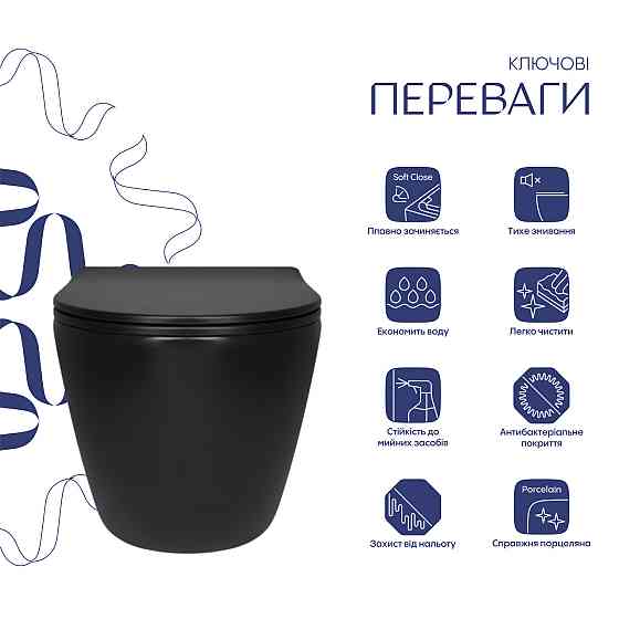 Унитаз подвесной Qtap Robin New Ultra Quiet с сиденьем с сиденьем Soft-Close MATT BLACK QT13332381АSMB Киев