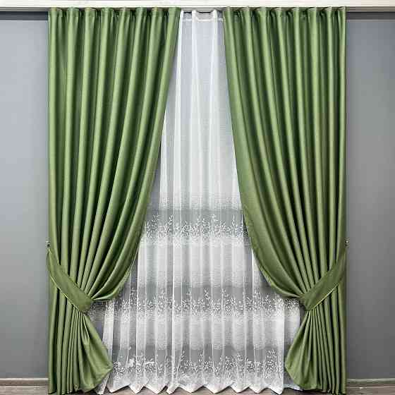 Комплект штор VR-Textil Шеніл 100х270 2шт і Тюль 400х270 1684ш-1680т Зелений з білим 71-199/2 Київ