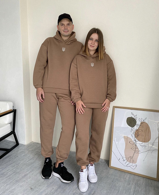 Парні спортивний костюм з гербом України | худі + джогери XXL, XL, Хакі Чернівці - фото 1