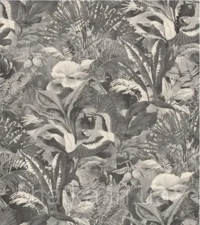 Шпалери вінілові на флізеліні Rasch Clasik 0,53х10 джунглі птиці пальми чорні сірі білі Київ