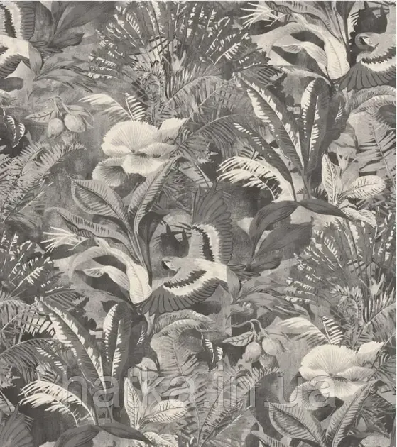 Шпалери вінілові на флізеліні Rasch Clasik 0,53х10 джунглі птиці пальми чорні сірі білі Київ - фото 2