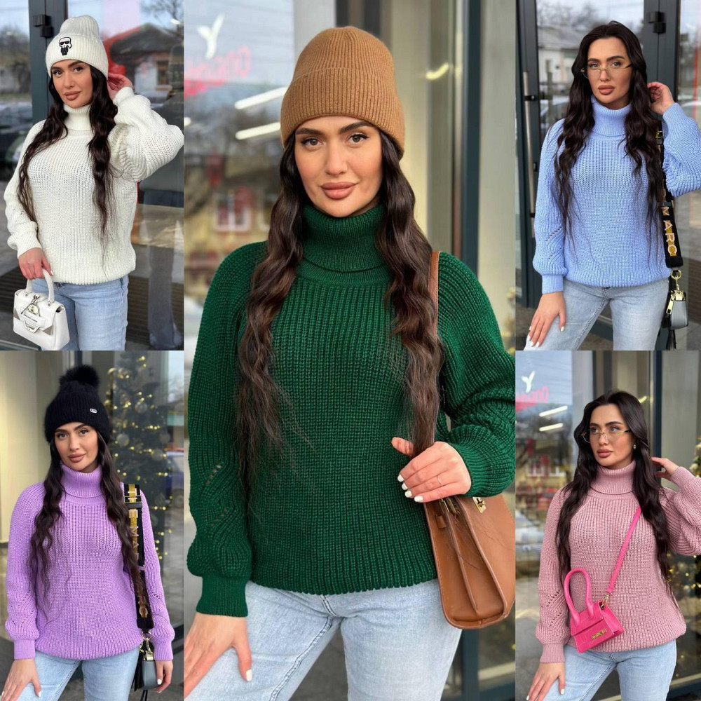 Женский вязаный свитер с высокой горловиной. 42-54р Киев - изображение 2