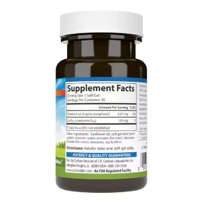 Антиоксидант Carlson Коэнзим Q10, 100 мг, CoQ10, 30 гелевых капсул (CAR-08240) Винница - изображение 2
