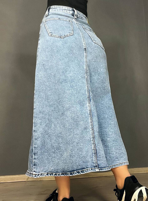 Спідниця жіноча джинсова Moss 501 довга трапеція з клином блакитна, блакитний, 28, 28, 78 см, 105 см Київ - фото 14