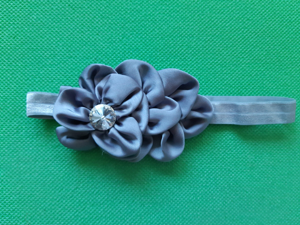 Нарядная повязка детская серая - цветок 10см, размер универсальный (на резинке) Киев - изображение 1