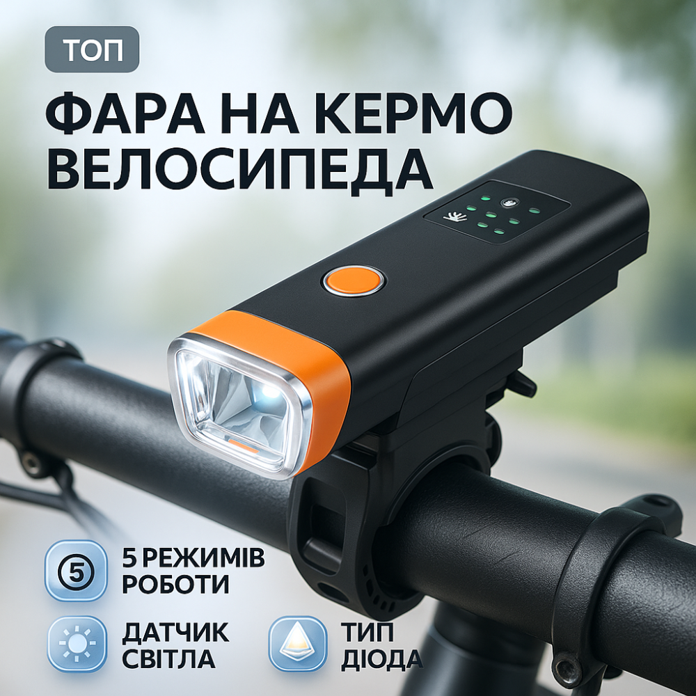 Велосипедний ліхтар waterproof HJ-047-XPG, Передня фара з швидким встановленням на кермо VB-74 Львів - фото 7
