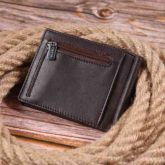 Надійний чоловічий затиск із натуральної шкіри KARYA 21417 Коричневий Київ