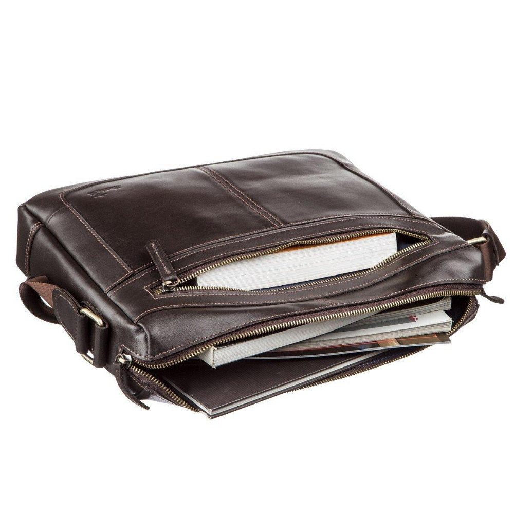 Деловая мужская сумка из гладкой кожи на плечо SHVIGEL 11251 Коричневая Киев - изображение 5