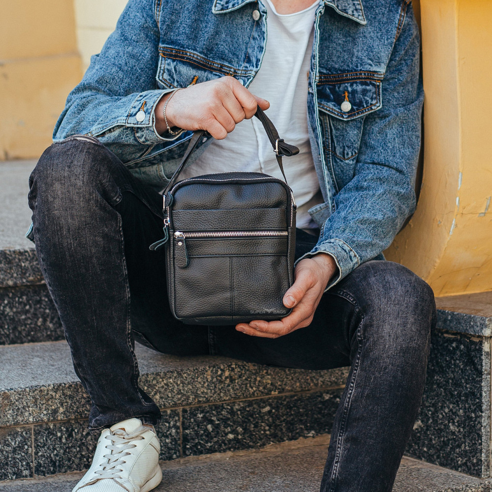 Сумка-барсетка мужская 19х22х5, мессенджер через плечо кожаная Tiding Bag BON6165 черный Каменское - изображение 3