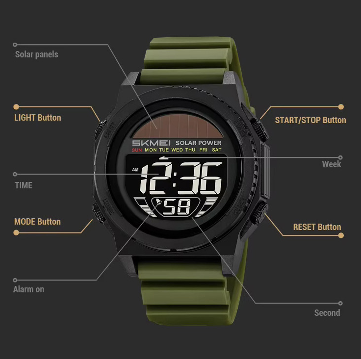 Часы наручные SKMEI 2358AG, ARMY GREEN, Solar Power, 11462 Днепр - изображение 2
