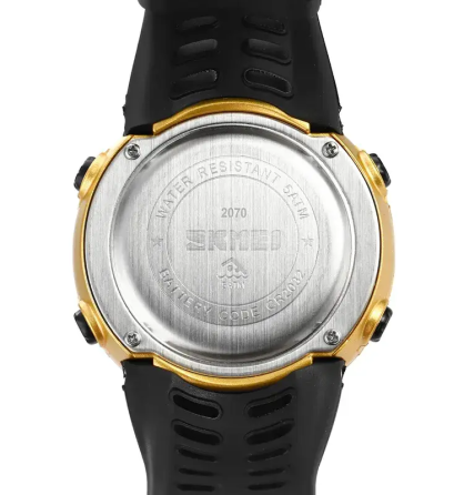 Спортивний наручний годинник Skmei 2070 (Чорний з золотим корпусом та білим циферблатом) Київ