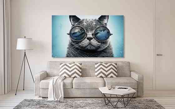 Картина холст  в гостиную / спальню  Кіт в окулярах    MLP_111 80x120 см Киев