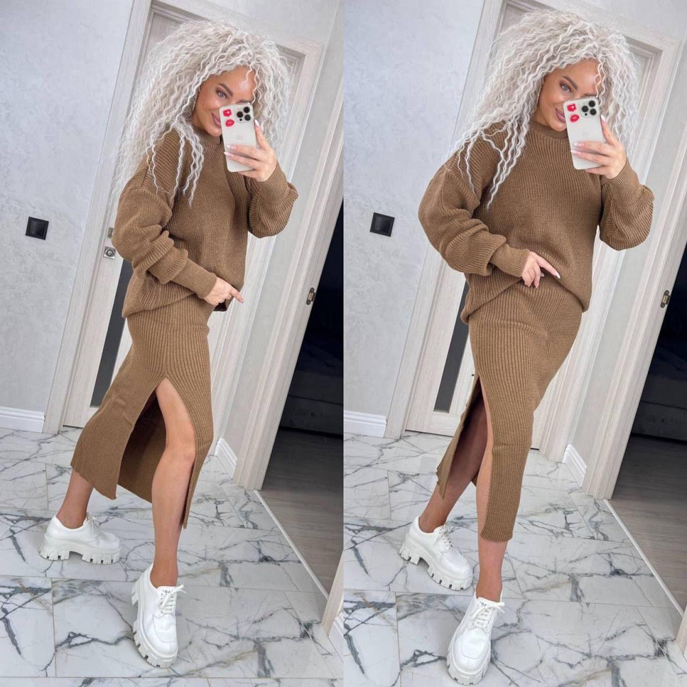 Женский вязаный костюм юбка с разрезом и джемпер.  42-50р. Киев - изображение 8