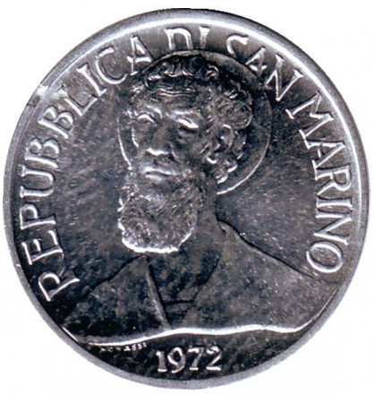 Святий. Монета 1 ліра. 1972 рік, Сан-Марино. UNC Полтава - фото 1