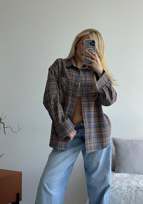 Жіноча трендова оверсайз сорочка у клітинку фланель Одеса - фото 17
