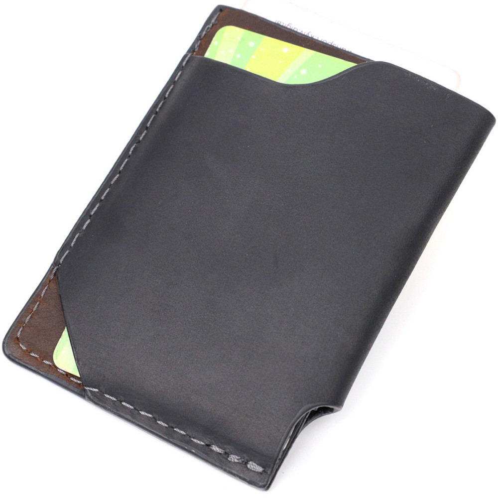 Цікавий картхолдер з утримувачем для Apple AirTag з натуральної шкіри GRANDE PELLE 11608 Чорний Київ - фото 4