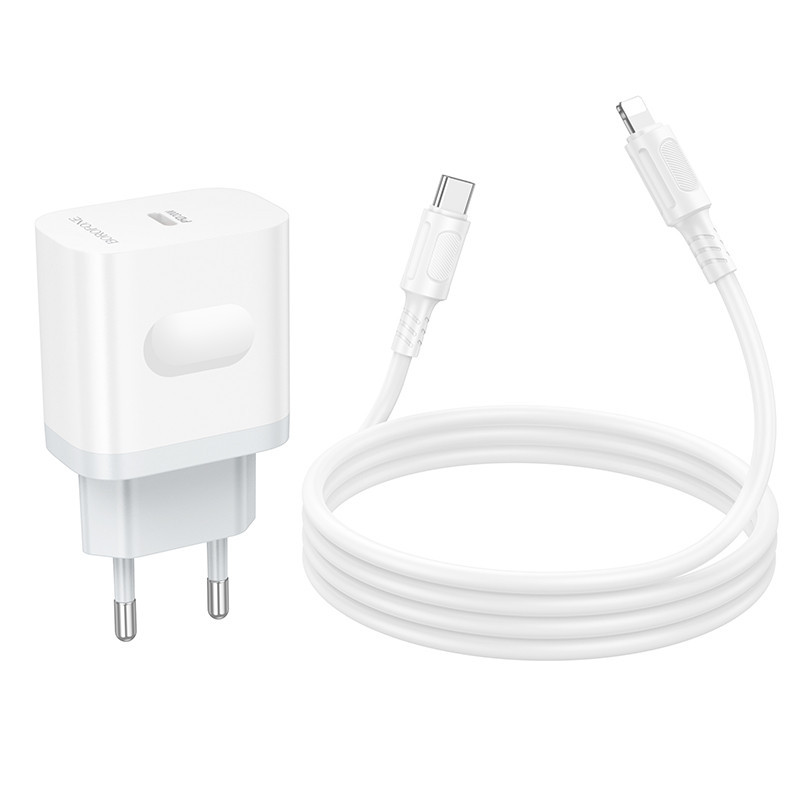 Мережевий зарядний пристрій з кабелем BOROFONE BA99A Breeze single port PD20W charger set(C to iP) White Одеса - фото 7