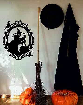 Декоративне настінне Панно «Ведьма та котел», Декор на стіну 70*54 см, Чорний Київ