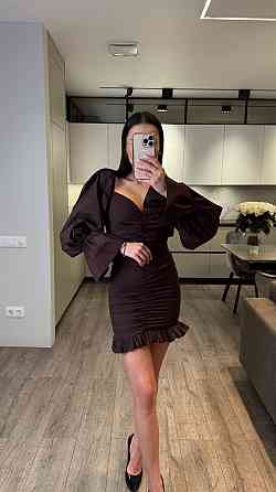 Жіноча приваблива вечірня міні-сукня з турецького коттона. Шоколад, 44/46 Одеса