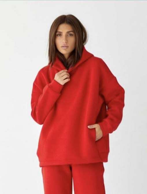 Жіноче худі на флісі батал Червоний 4XL/5XL Харків - фото 1