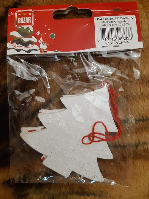 Новорічні дерев`яні іграшки на ялинку 2 штуки 75 на 80 мм червоно-білий Київ - фото 2