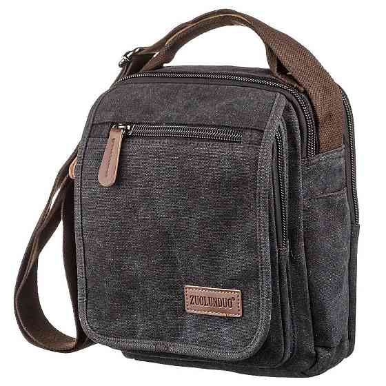 Універсальна текстильна чоловіча сумка на два відділення Vintage 20199 Чорна Київ