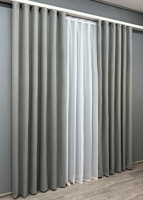 Комплект готових штор VR-Textil Льон блекаут № 1821ш Сірий 100х270 см 2 шт (31-949) Київ - фото 4