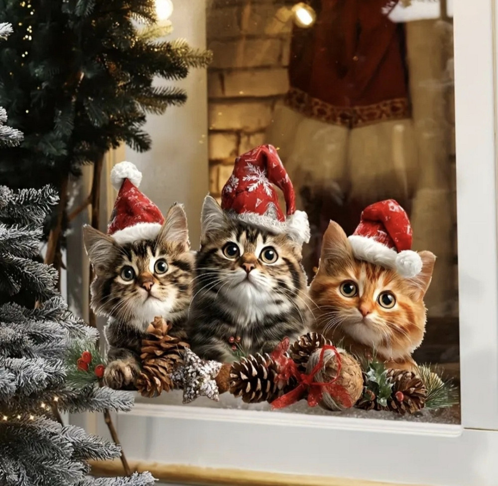 Новорічна наліпка на скло двостороння "Кошенята" Сміла - фото 4