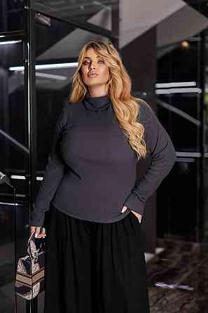 Жіночий теплий гольф в рубчик "Cool" оптом | Батал 54-56, Графіт Київ