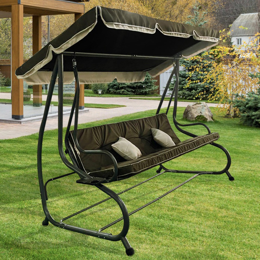 Садовая качеля четырехместная Avko Relax Plus с козырьком для сада, дачи садовые качели Коричневый Киев - изображение 4