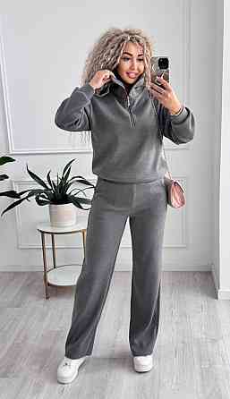 Жіночий стильний і теплий в'язаний костюм осінь-зима на трикотажній основі. Графіт, 46/48 Одеса