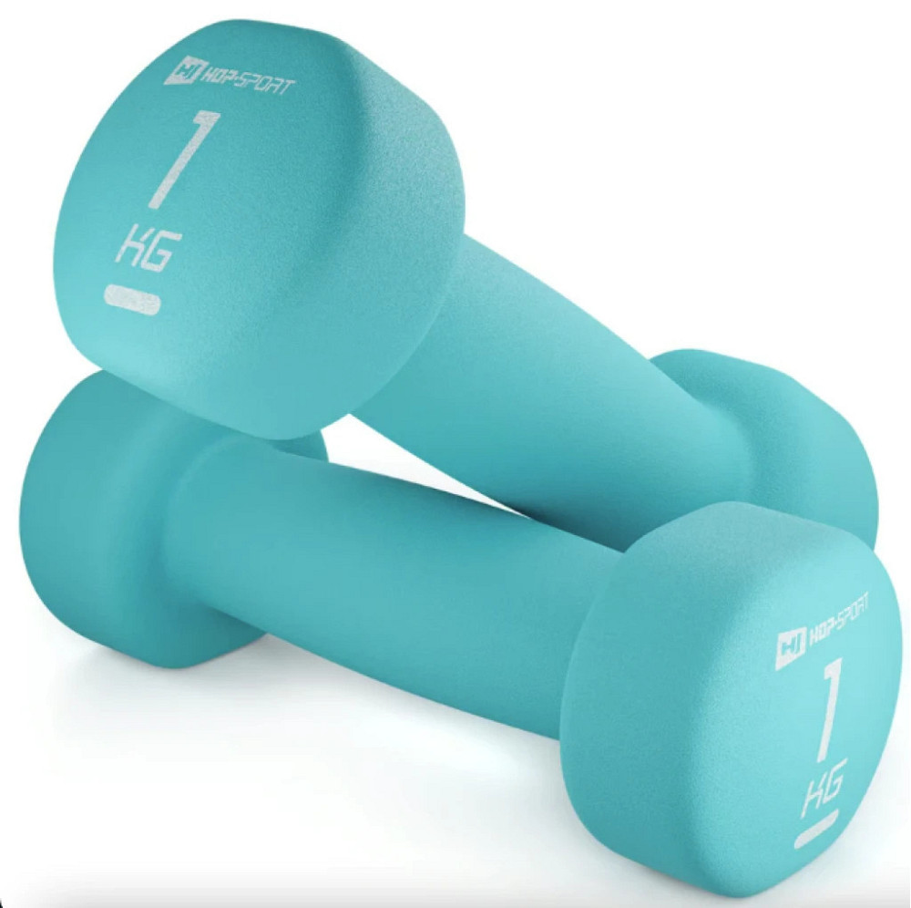 Неопреновые гантели Hop-Sport HS-V010DR 2 по 1 кг бирюзовые для фитнеса и тренировок Киев - изображение 2