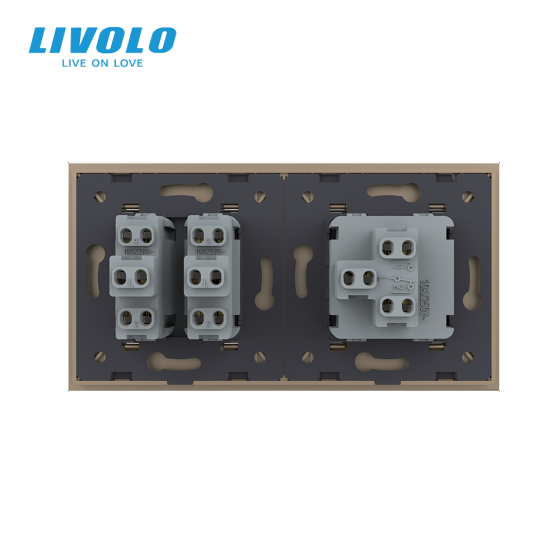 Трьохклавішний вимикач (1-2) Livolo золотий скло (VL-C7K1K2-13) Коломыя