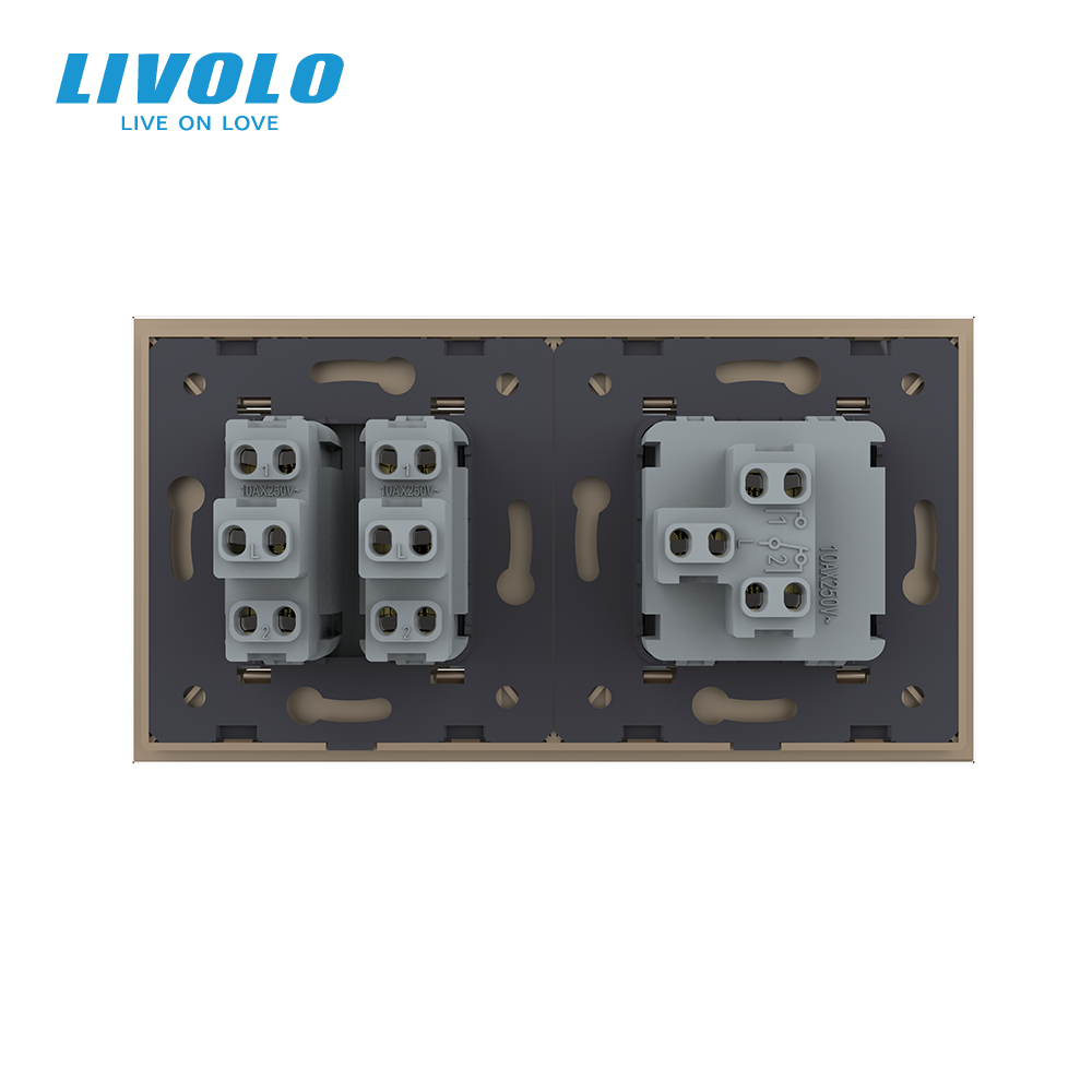 Трьохклавішний вимикач (1-2) Livolo золотий скло (VL-C7K1K2-13) Коломыя - изображение 4