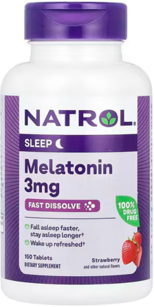 Мелатонін для сну 3 мг Natrol Melatonin 150 таб зі смаком полуниці Київ