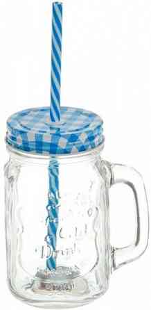Банка с ручкой, крышкой и трубочкой 380мл Винница