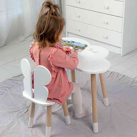 Столик хмаринка 46х70х40 і стільчик метелик 26х26х24, стіл та стілець в дитячу, білий Київ