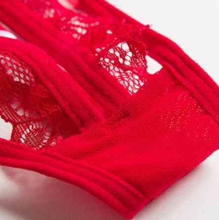 Трусики з бусинками та розрізом універсальний чорно-червоний Київ