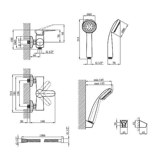 Змішувач для душу Kroner KRM Elbe - C050 з душовим гарнітуром Київ