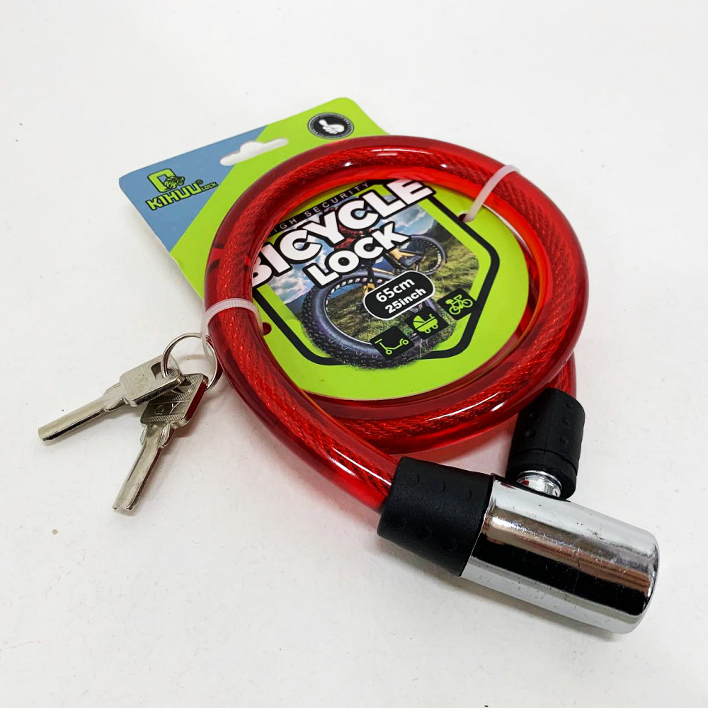 Замок велосипедний KIHUU LOCK 185, 15*65 тросовий, 2 ключі. Колір: червоний AU-54 Львів - фото 3
