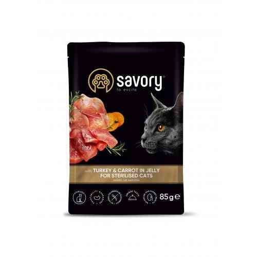 Корм вологий Savory Sterilised Cat Pouch Turkey and Carrot in Jelly для стерилізованих котів з індичкою та морквою у желе 85 Київ