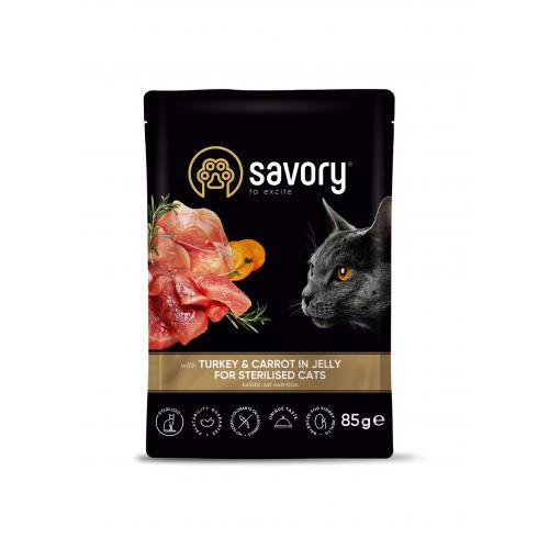 Корм влажный Savory Sterilised Cat Pouch Turkey and Carrot in Jelly для стерилизованных кошек с индейкой и морковью в желе 85 Киев - изображение 1