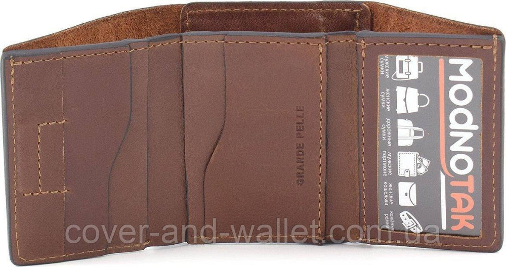 Маленький шкіряний гаманець ручної роботи на магнітах коричневого кольору Grande Pelle Київ - фото 5