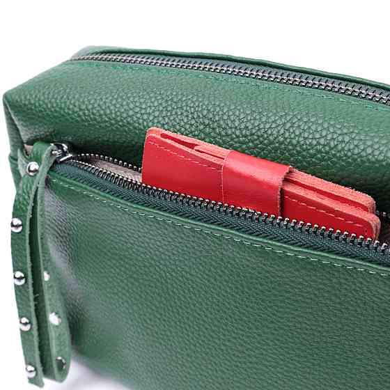 Шкіряна сумка зі стильним бігунком Vintage 22651 Зелена Київ