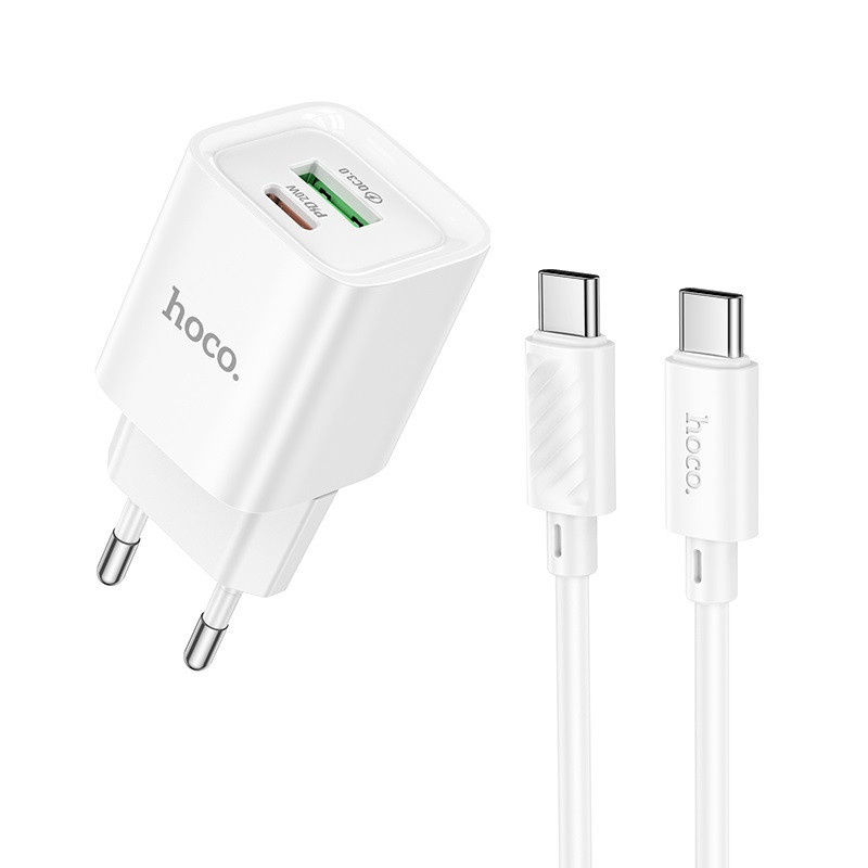 Мережевий зарядний пристрій з кабелем HOCO C147A Charm PD20W+QC3.0 charger set (C to C)(EU) White Київ - фото 1