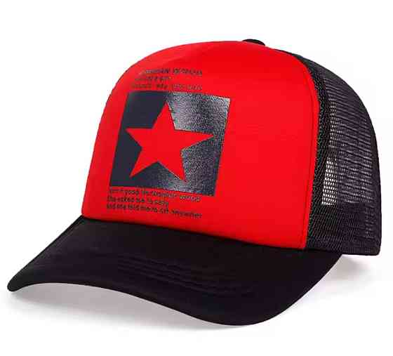 Летняя кепка в сеточку с принтом звезда для мужчин и женщин 54-60 черный с красным Киев