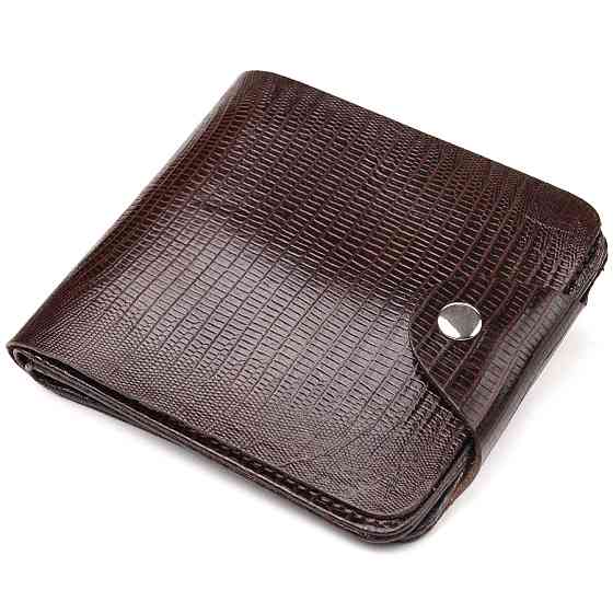 Елегантне портмоне для чоловіків у два складення з натуральної фактурної шкіри Коричневе (CANPELLINI) Київ