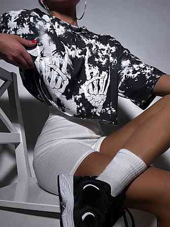 Женский летний костюм двойка: топ и шорты двунить варенка + трикотаж рубчик Белый, 46/48 Одесса